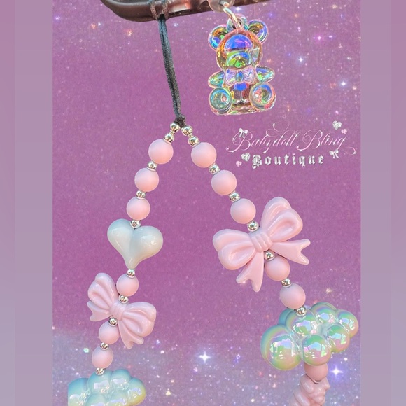 Phone Strap Lanyard β¨βοΈ Luxury cloud ribbons hearts beaded shiny luxe y2k kawaii - Picture 4 of 17